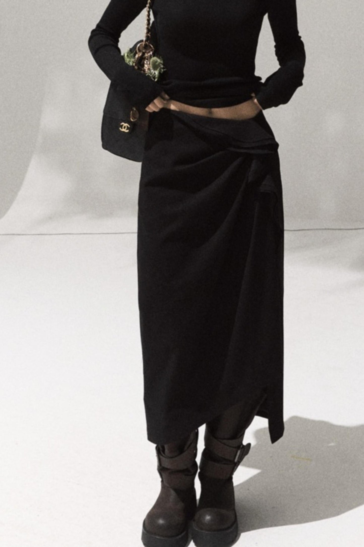 Oak Sculptural Pleated Midi Skirt