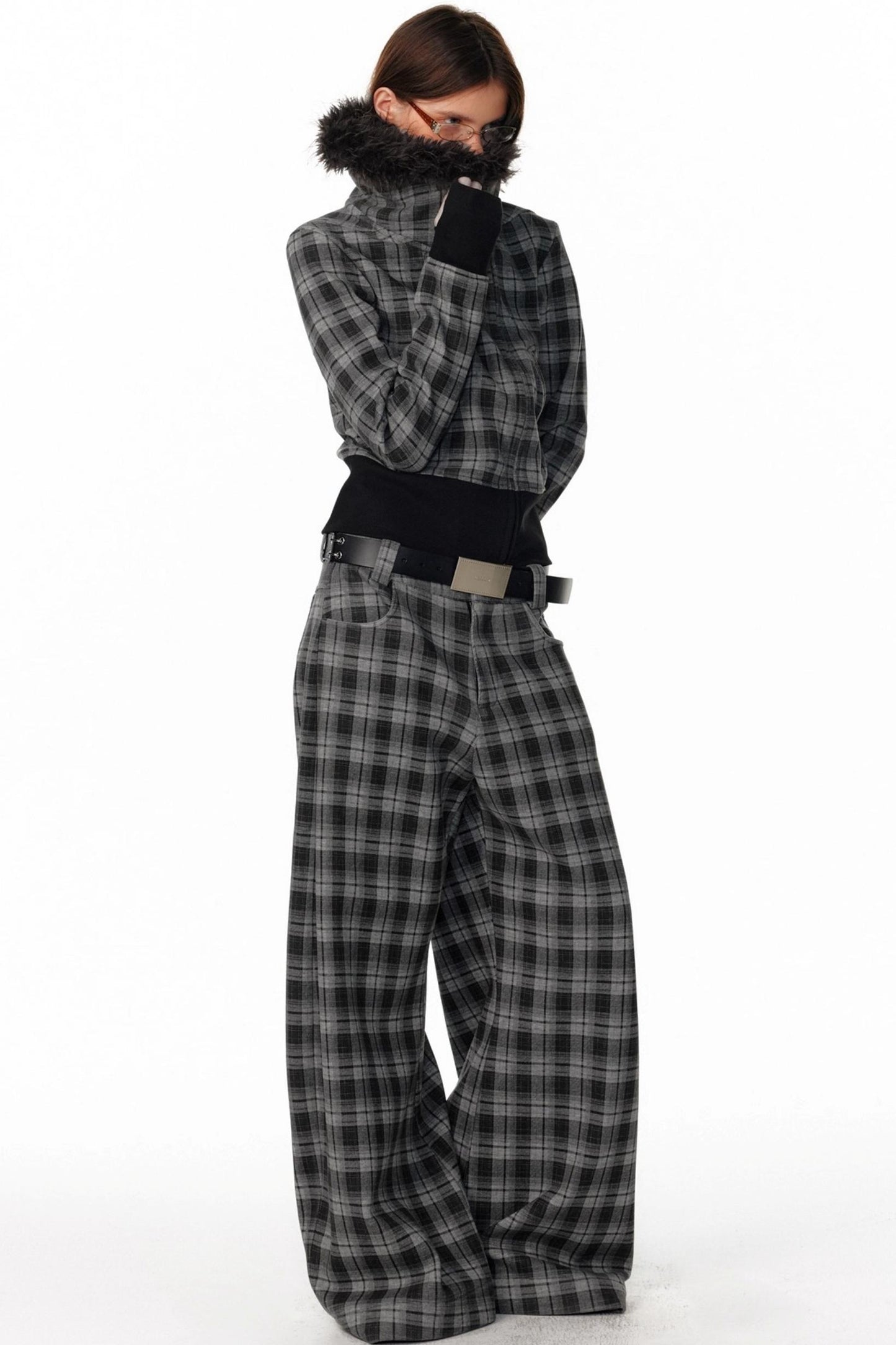 Retro Plaid Fleece Lined Sweatpants