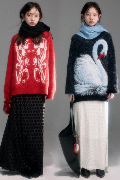 Retro Polka Dot Velvet Skirt