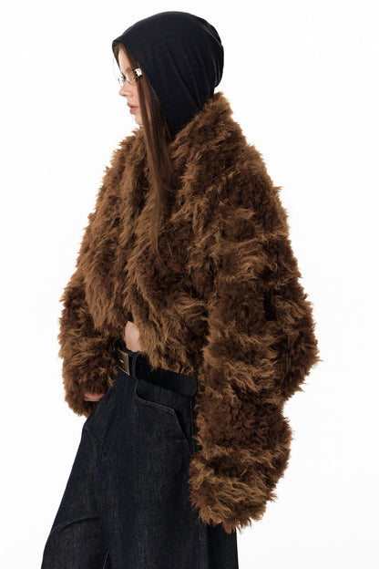 Floral Silhouette Faux Fur Coat