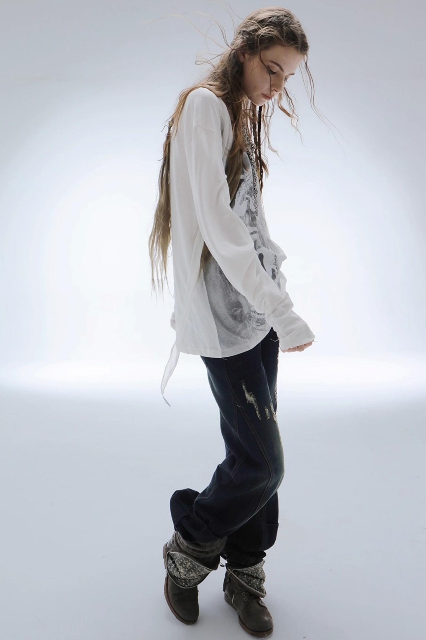 Drop-Shoulder Punk Long Sleeve T-Shirt