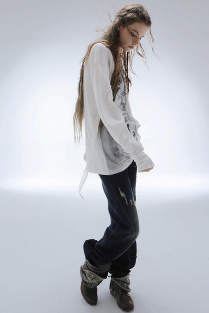 Drop-Shoulder Punk Long Sleeve T-Shirt