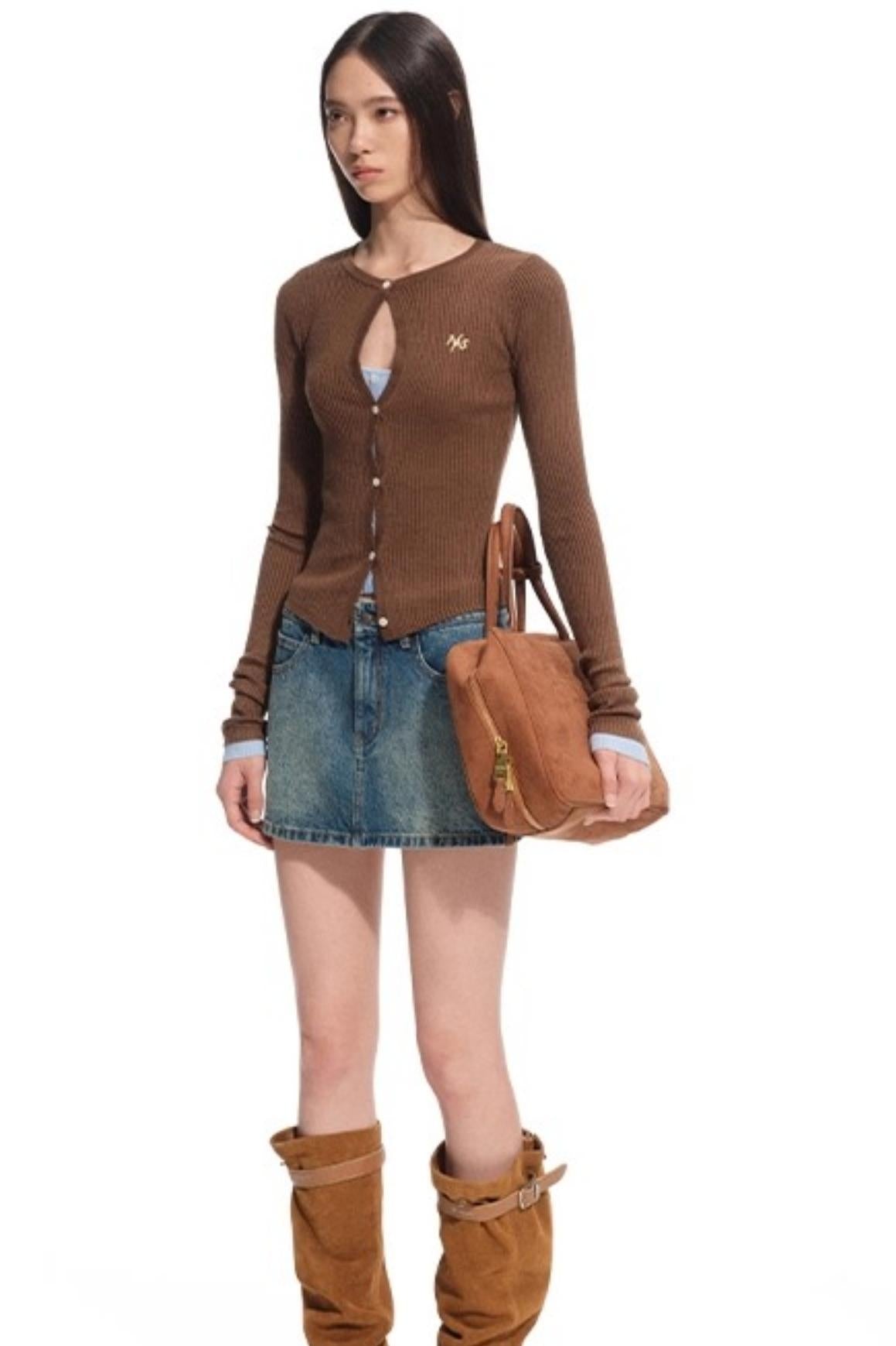 Modern Retro Twill Patchwork Hip Skirt