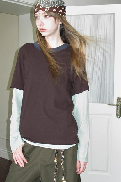 Fake Two-Piece Contrast Long Sleeve T-shirt