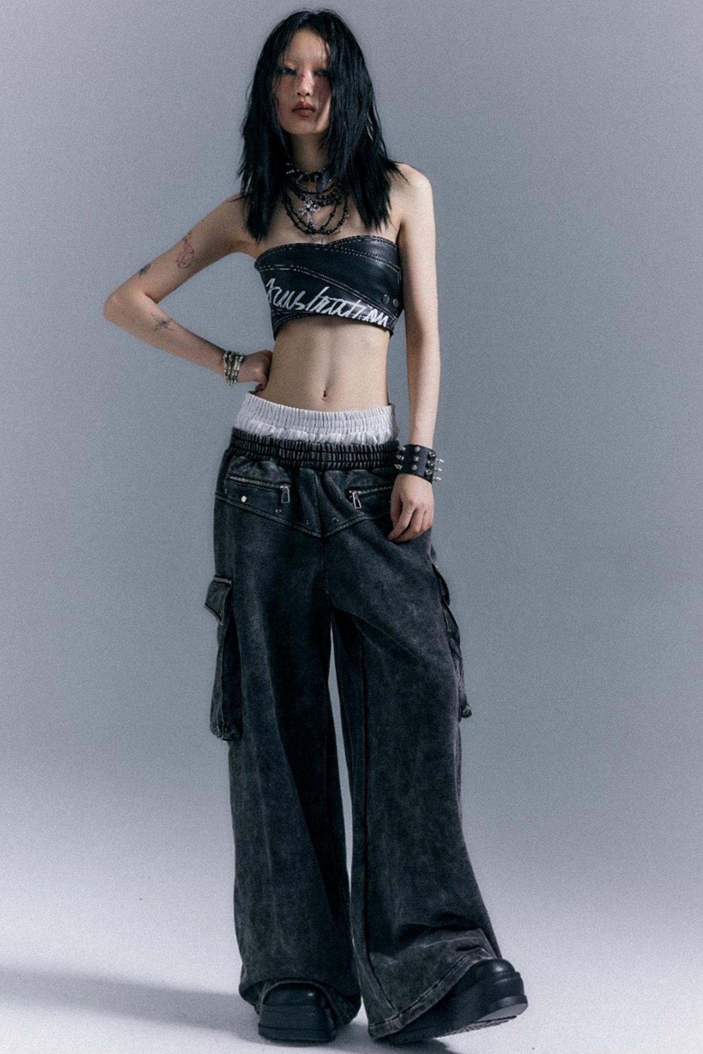 Double Waistband Wide-Leg Trousers