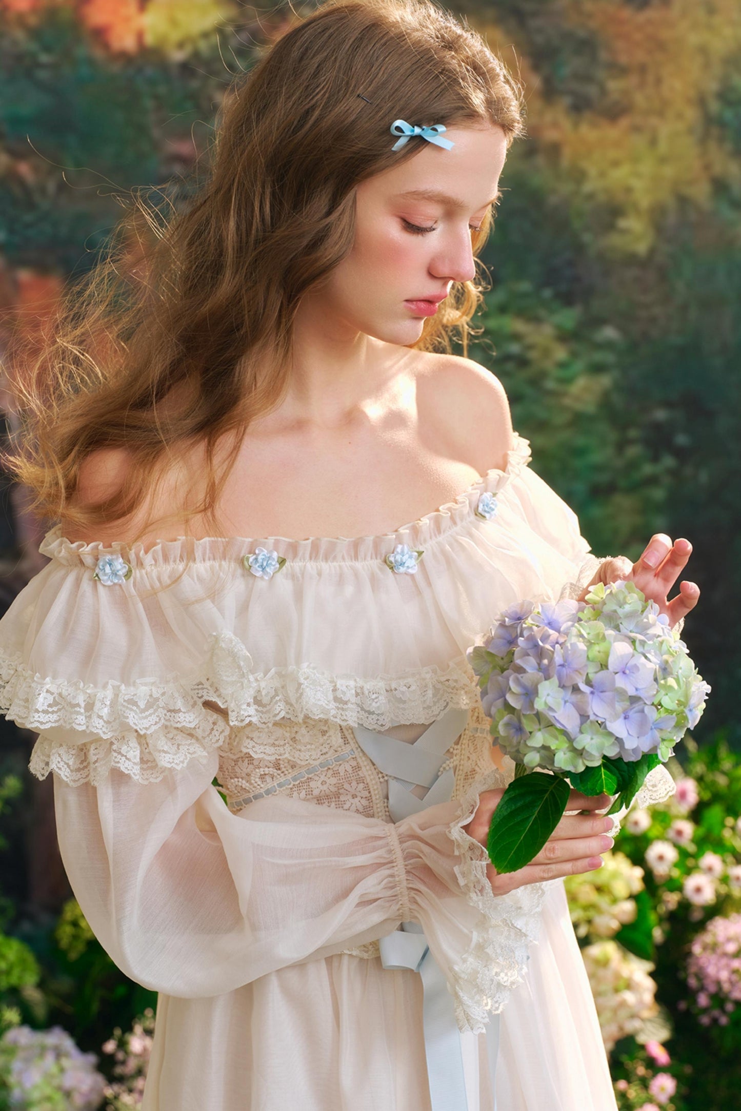 Blue Hydrangea One-Shoulder Dress