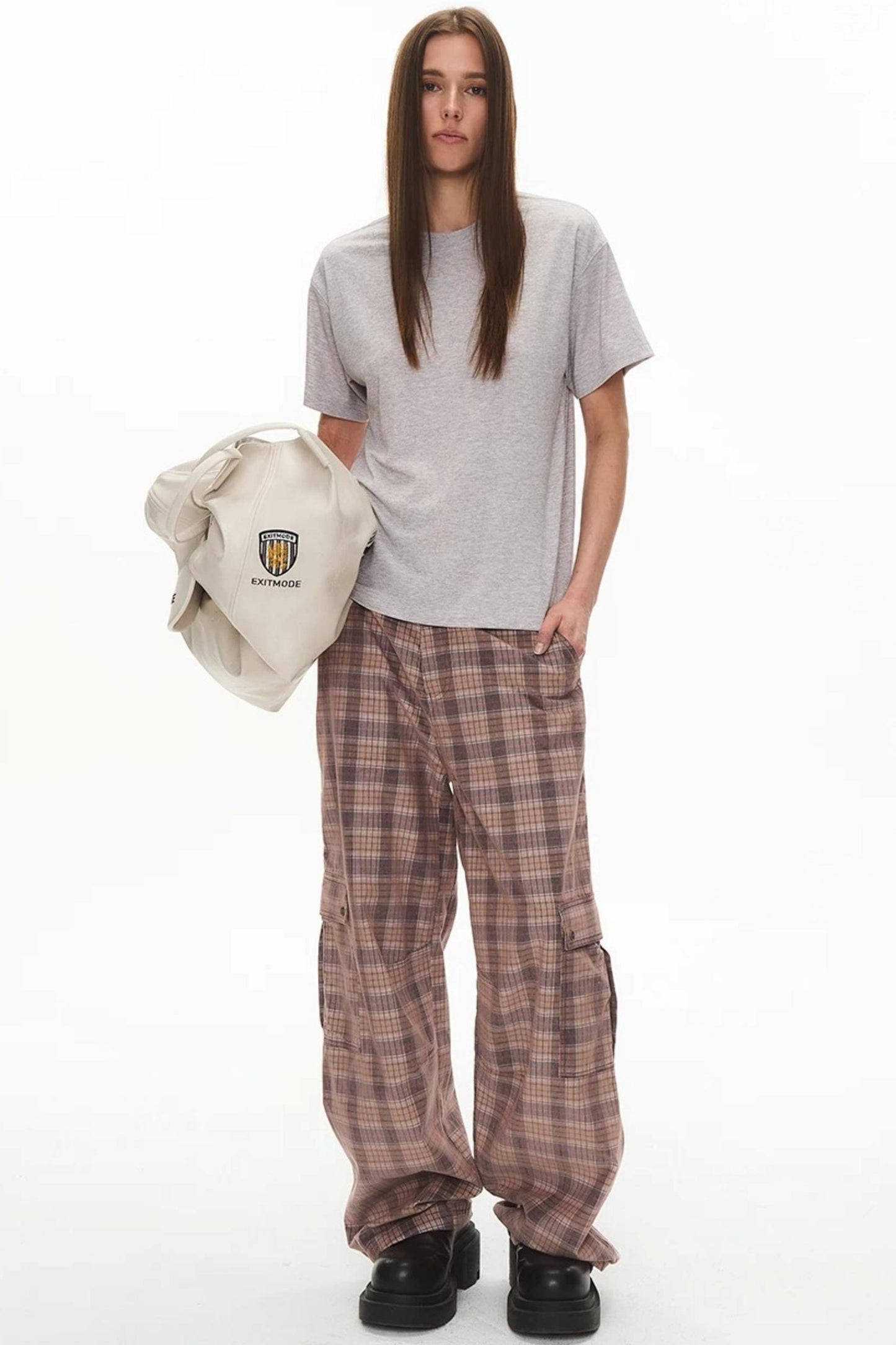 Exitmode Retro Two-Tone Plaid Cargo Pants