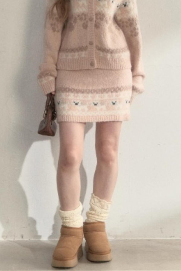 Vintage Preppy Style Knit Sweater Set-up