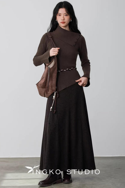 Hollow Slanted Collar Sweater