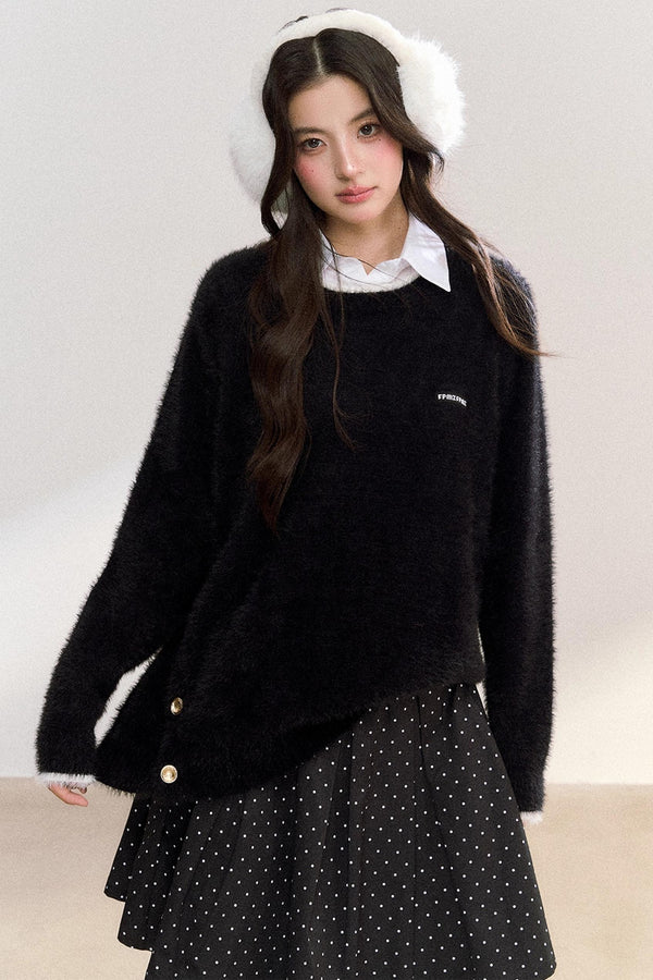 Metal Button Knit Pullover Top