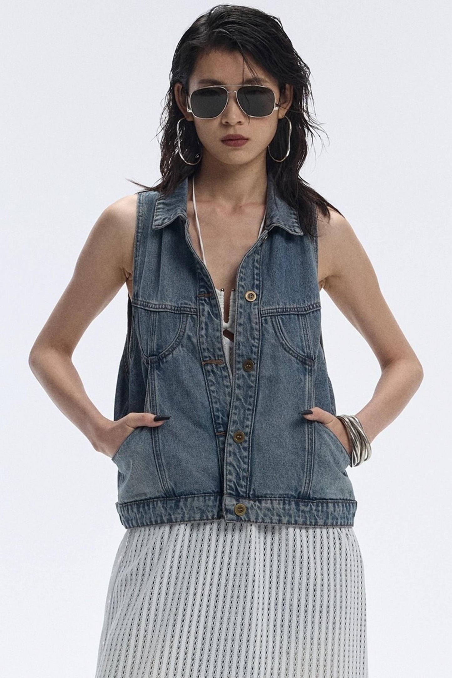 Summer Blue Washed Denim Vest