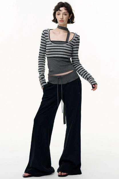 Contrast Long-Sleeved Top With Bandeau Set