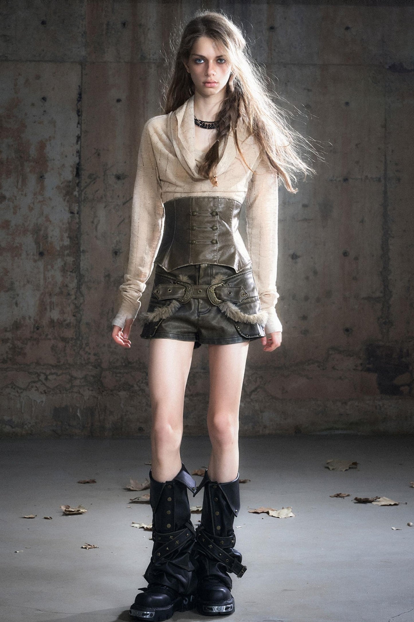 Vintage Leather Knitted Slim Top