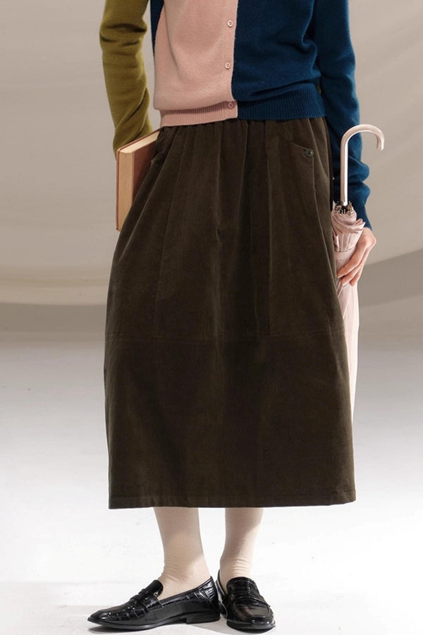 Retro Olive Pleated Skirt