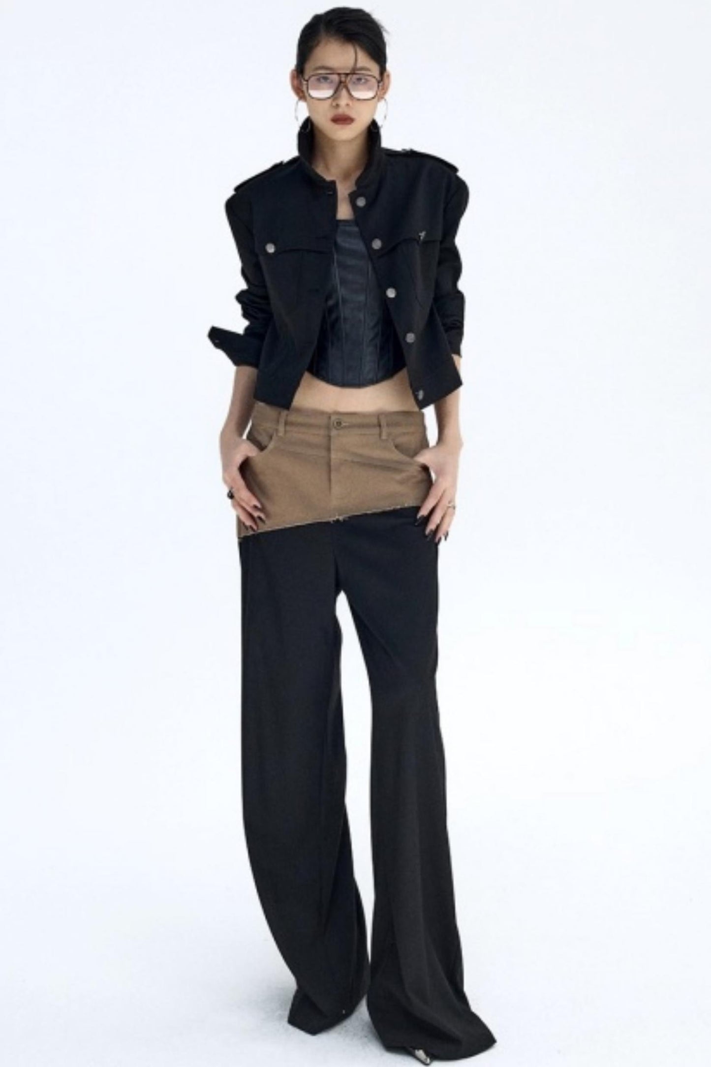 Diagonal Color-Blocking Workwear Pants