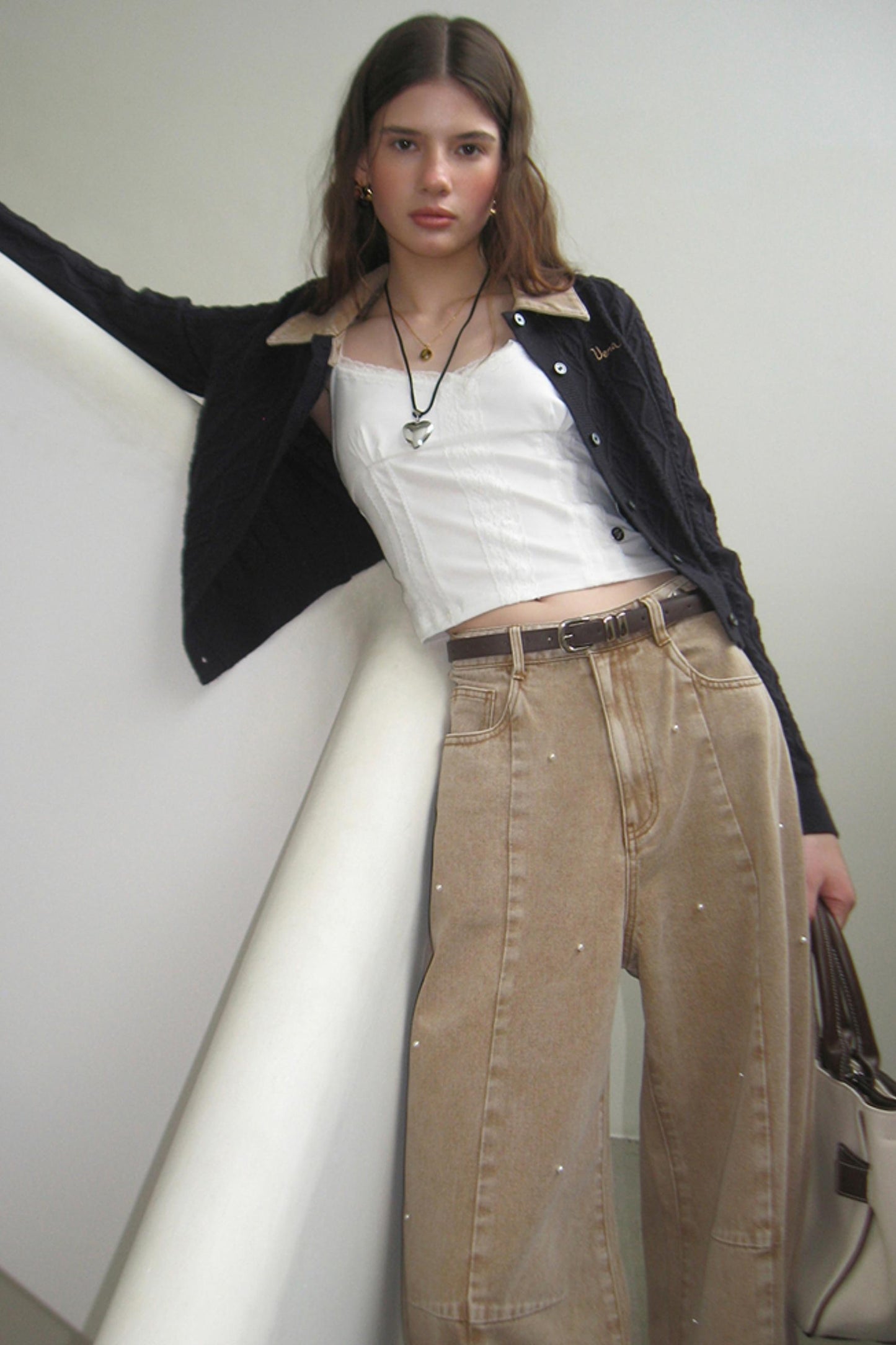 Letter Embroidered Knit Cardigan