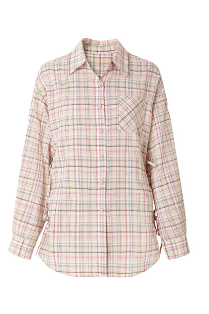 Purple Plaid Tie-Front Shirt Pants Set-Up