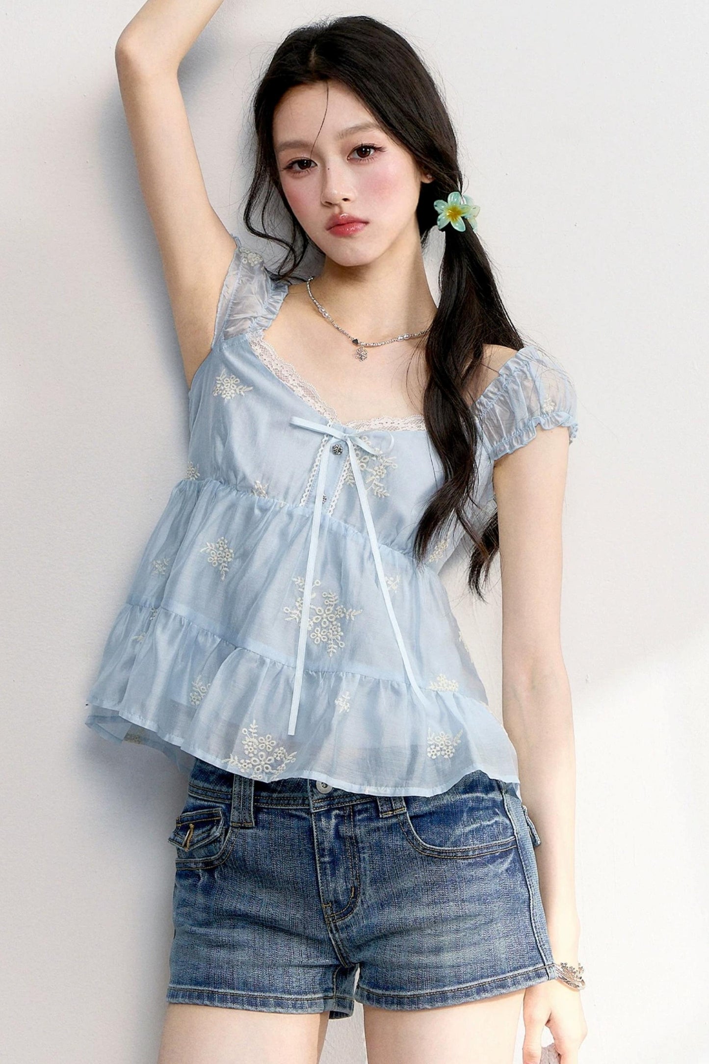 French Lace Puff Sleeve Blouse