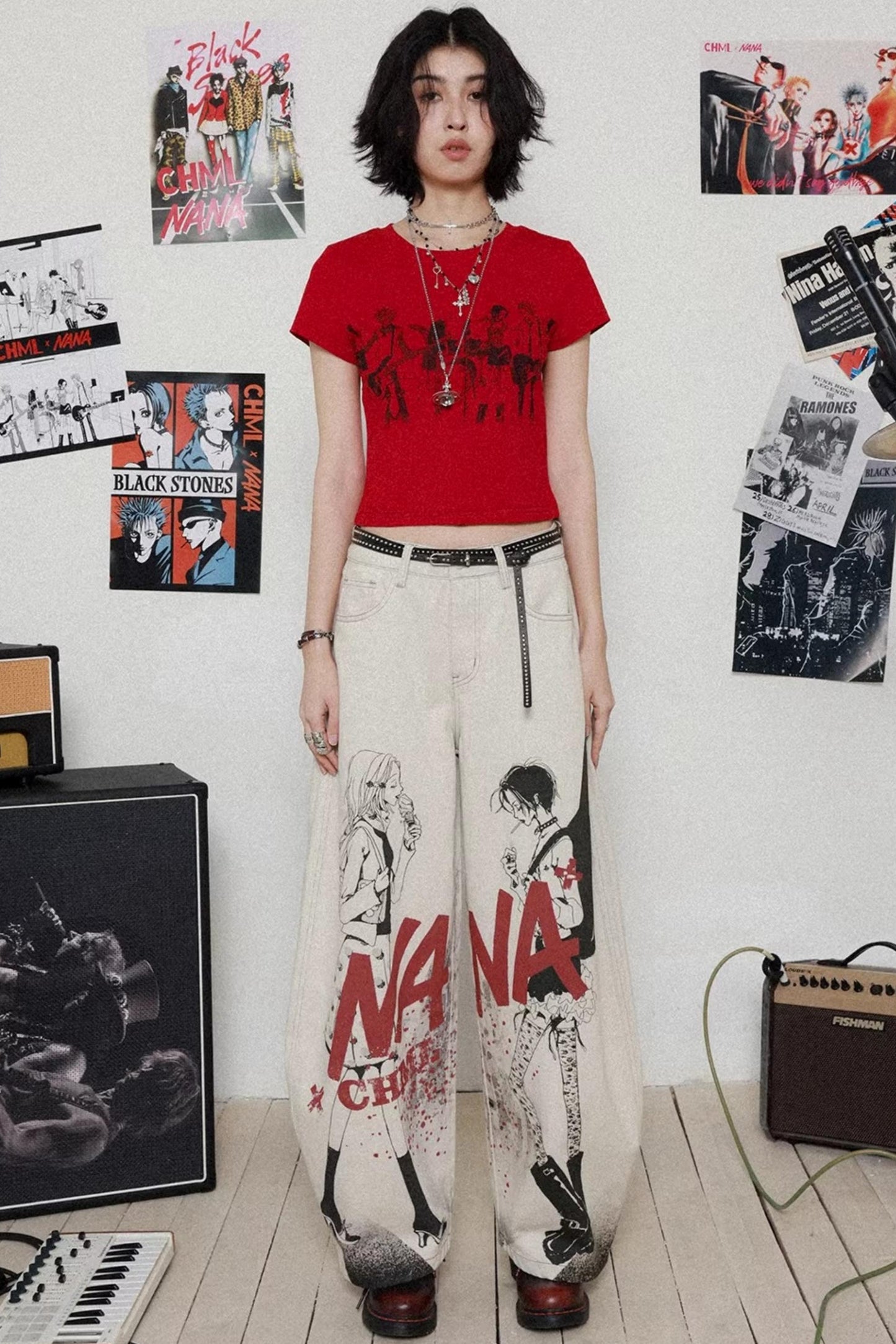 Printed Denim Scimitar Pants