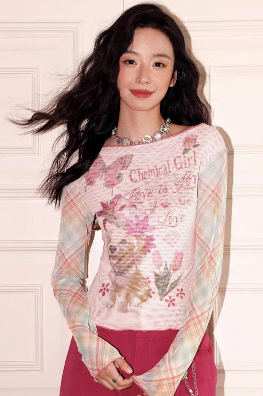 Puppy Pictorial Mesh Top