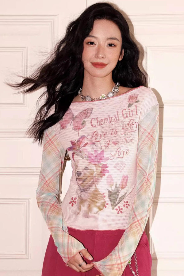 Puppy Pictorial Mesh Top