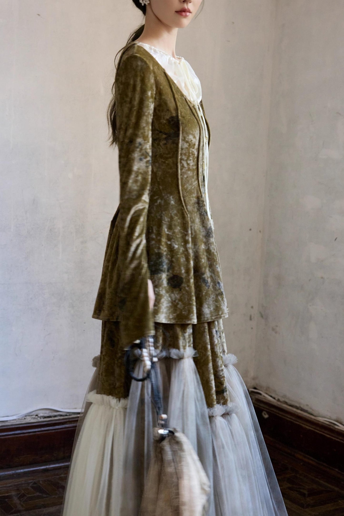 French Velvet Long Sleeve Lace-up Top