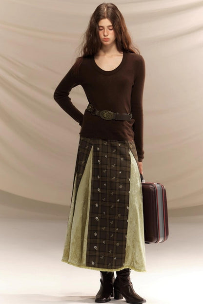 Embroidery Irregular Splicing Velvet Skirt