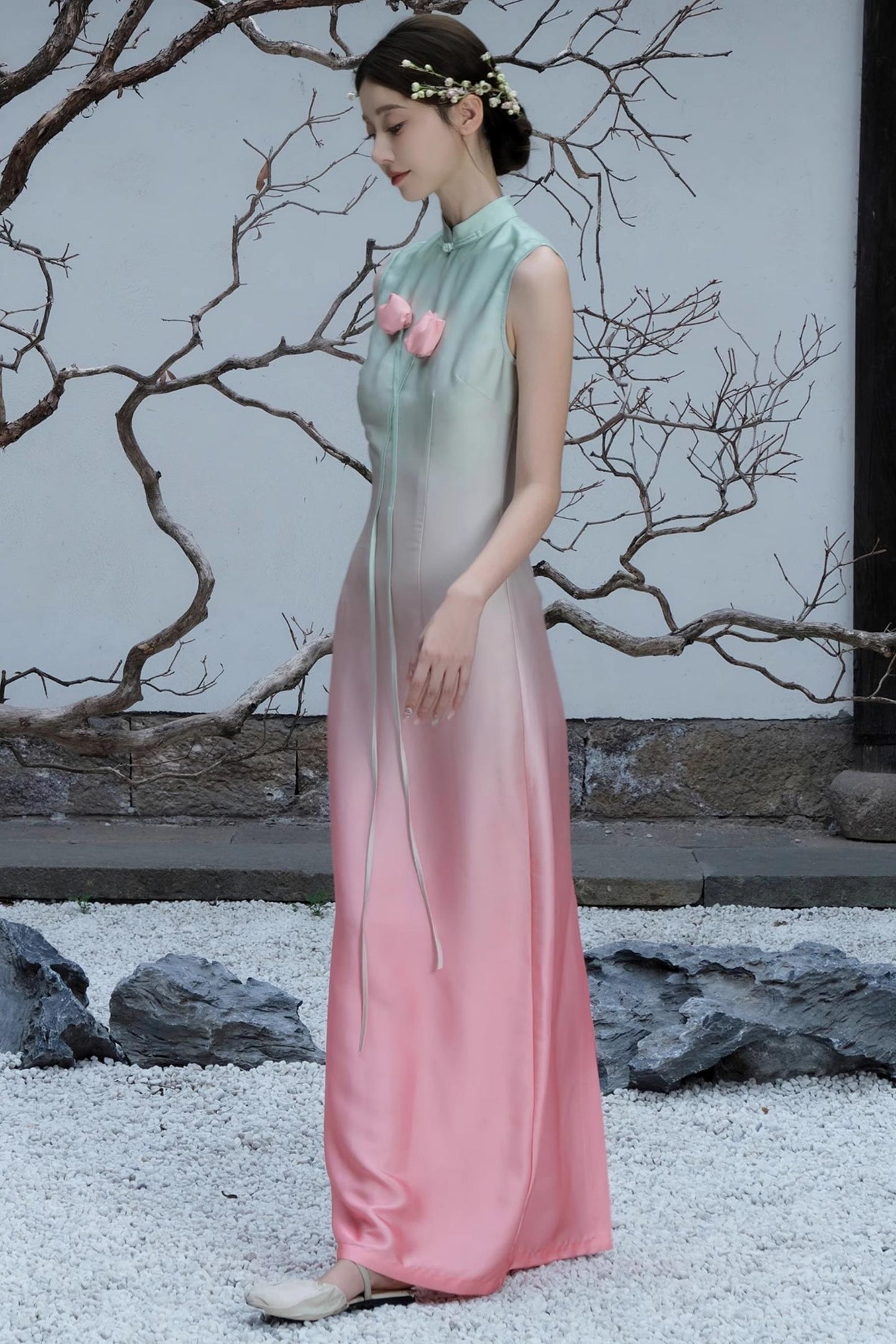 Romantic Floral Cheongsam Dress