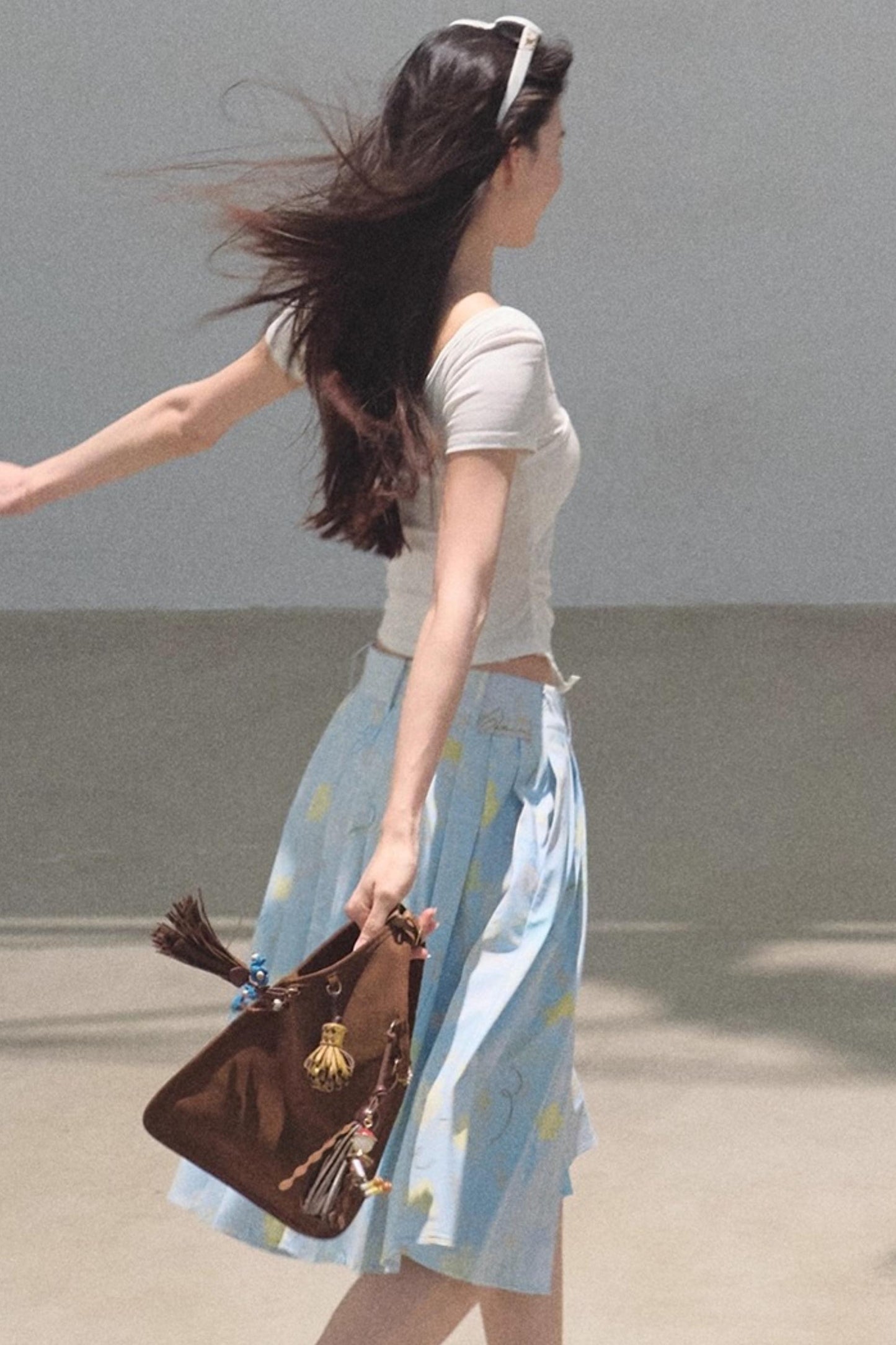 Poplin Pleated Midi Skirt