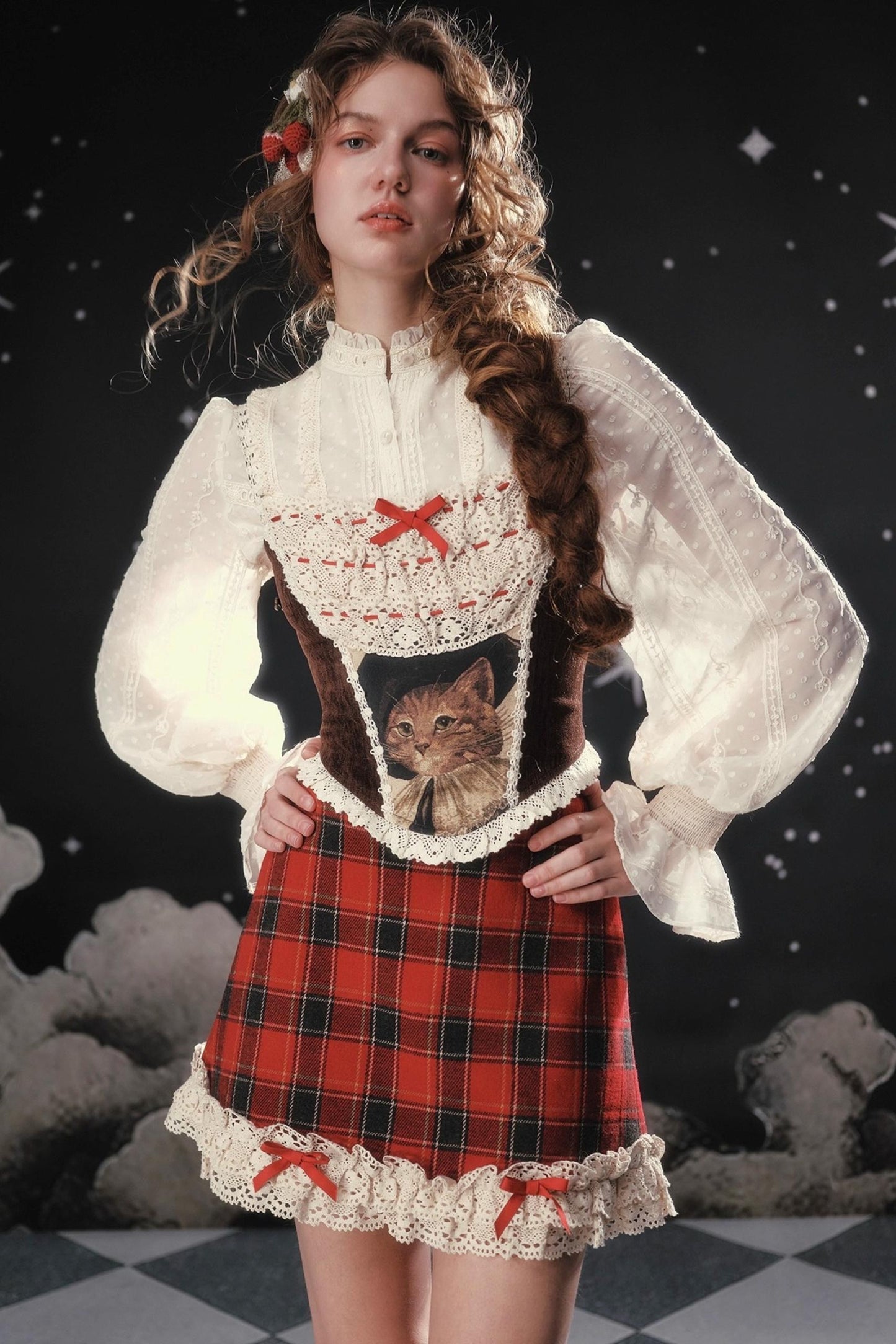 Sweet and Spicy Fishbone Corset Plaid Skirt Set-Up