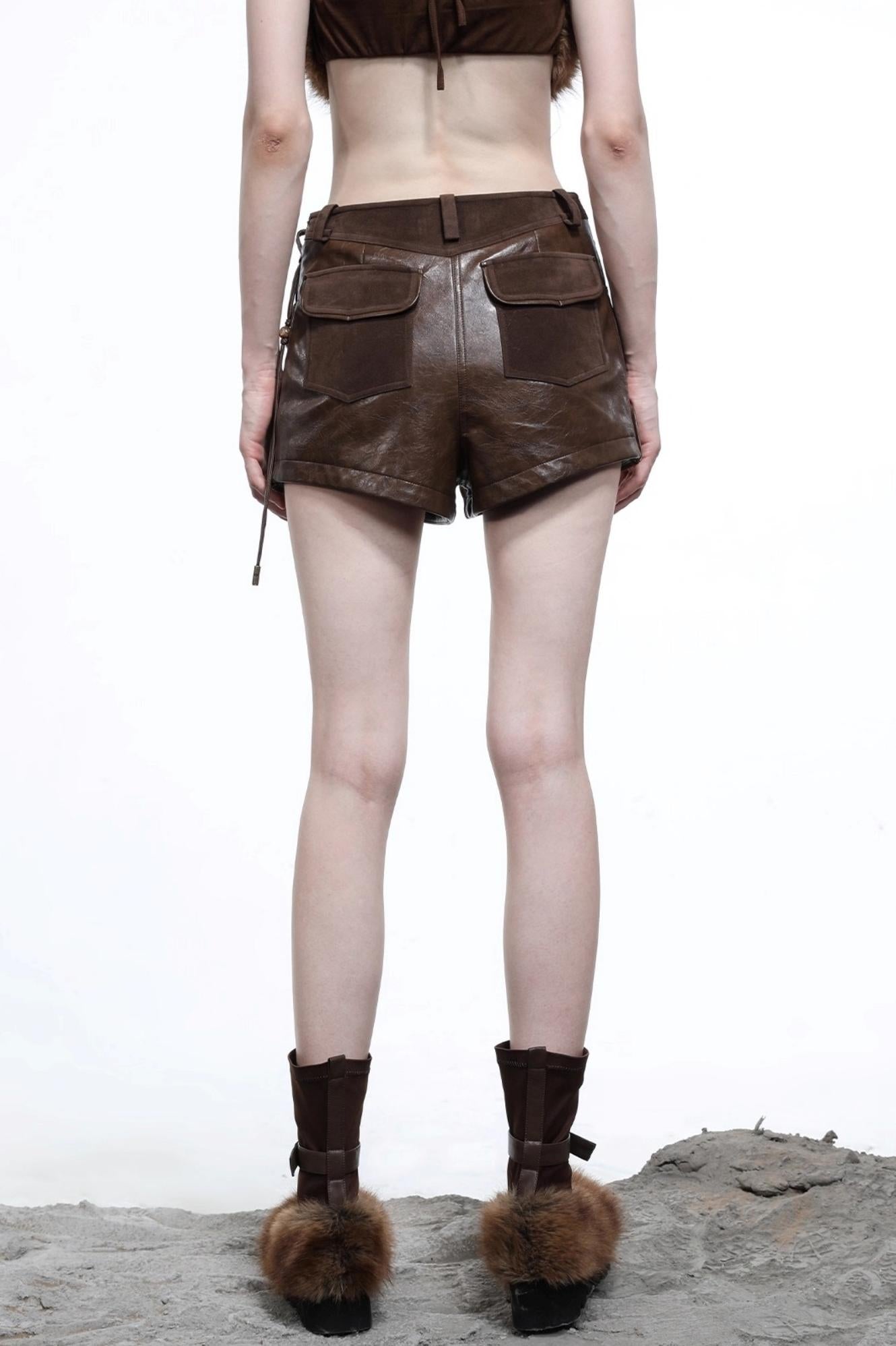Patchwork Versatile Leather Shorts