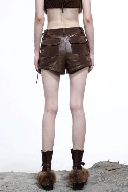 Patchwork Versatile Leather Shorts