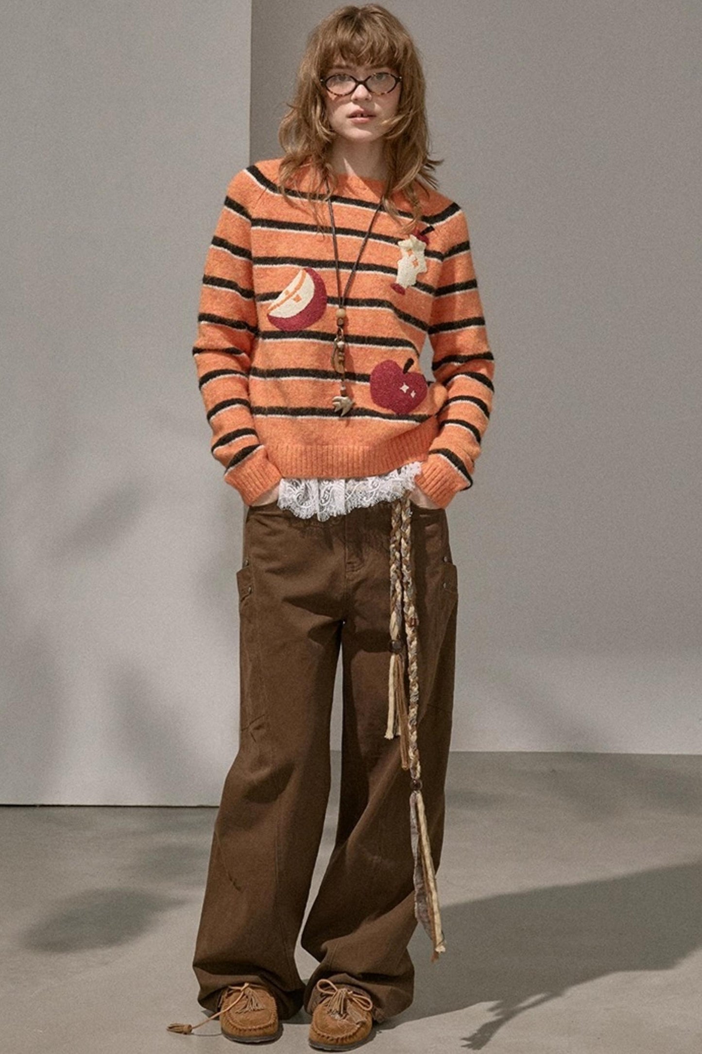 Apple Striped Crew Neck Sweater