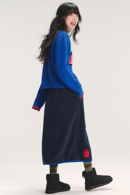 Embroidered Color-Block Skirt