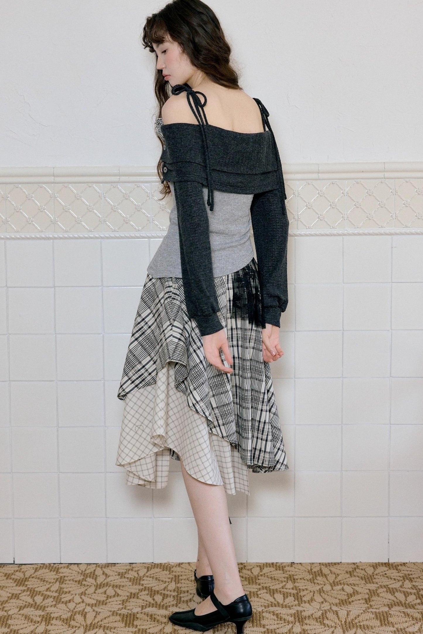Camisole Knit Top Plaid Skirt Set-Up
