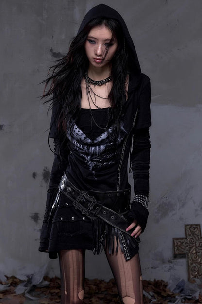 Rock Swing Collar Print Long Sleeve Dress