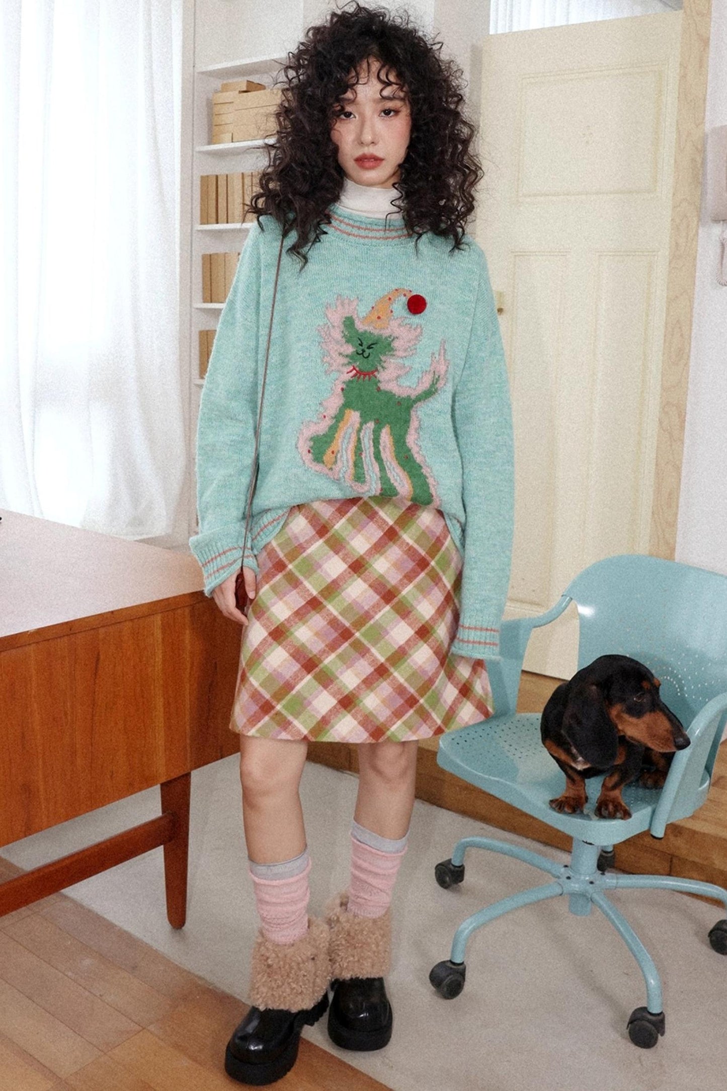 Preppy Woolen Plaid A-Line Skirt