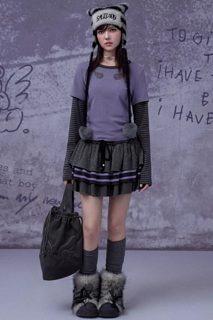 Gray-Purple Layered Cake Skirt