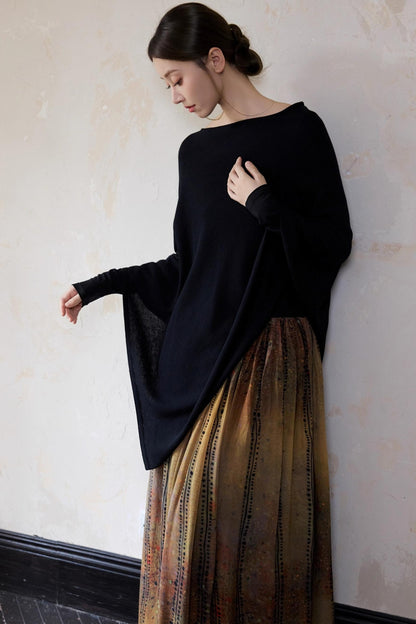 Autumn Black Wool Cloak Cape
