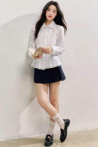 레이어링 아트 화이트 긴팔 셔츠