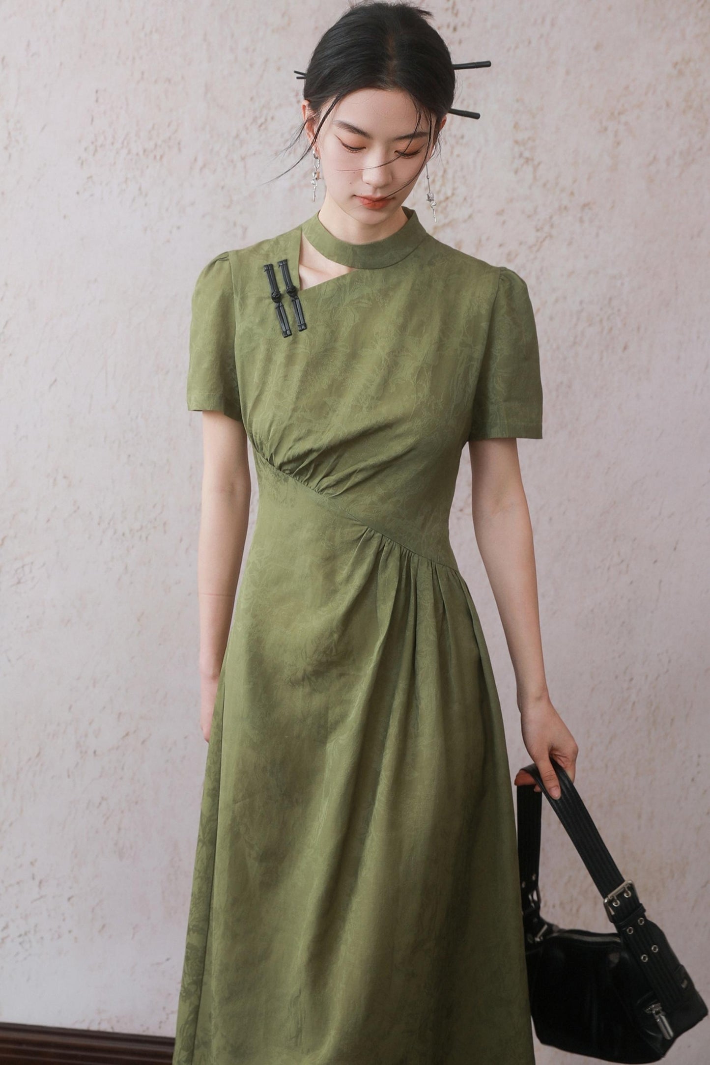 Plum Green Button Dress