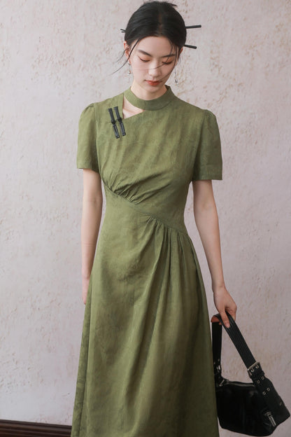 Plum Green Button Dress