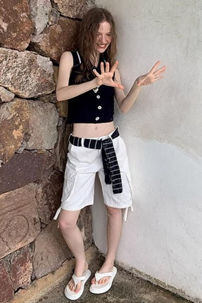 White Drawstring Utility Pants