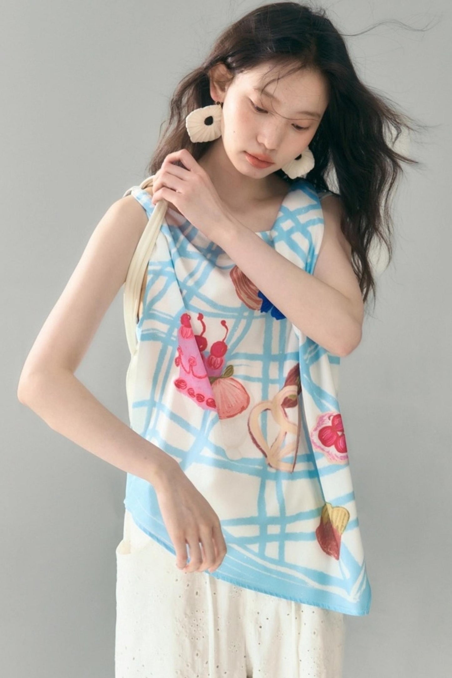 Square Plaid Print Satin Skirt Set-Up