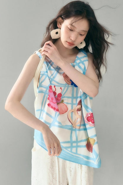 Square Plaid Print Satin Skirt Set-Up