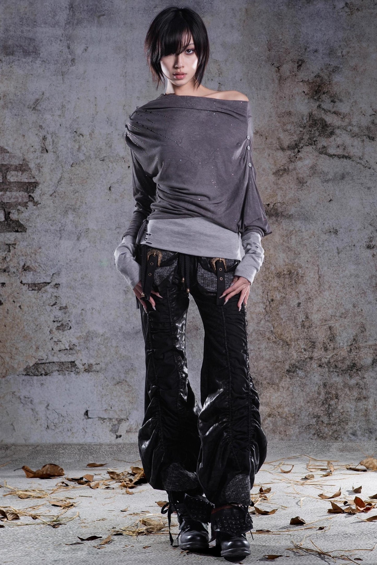 Original Irregular One-Shoulder Knitted Top