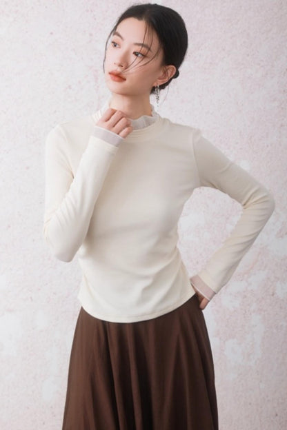 Chestnut Brown Patchwork Turtleneck Top