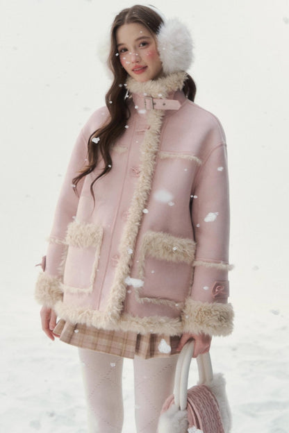 Pink and Blue Reversible Fur Coat