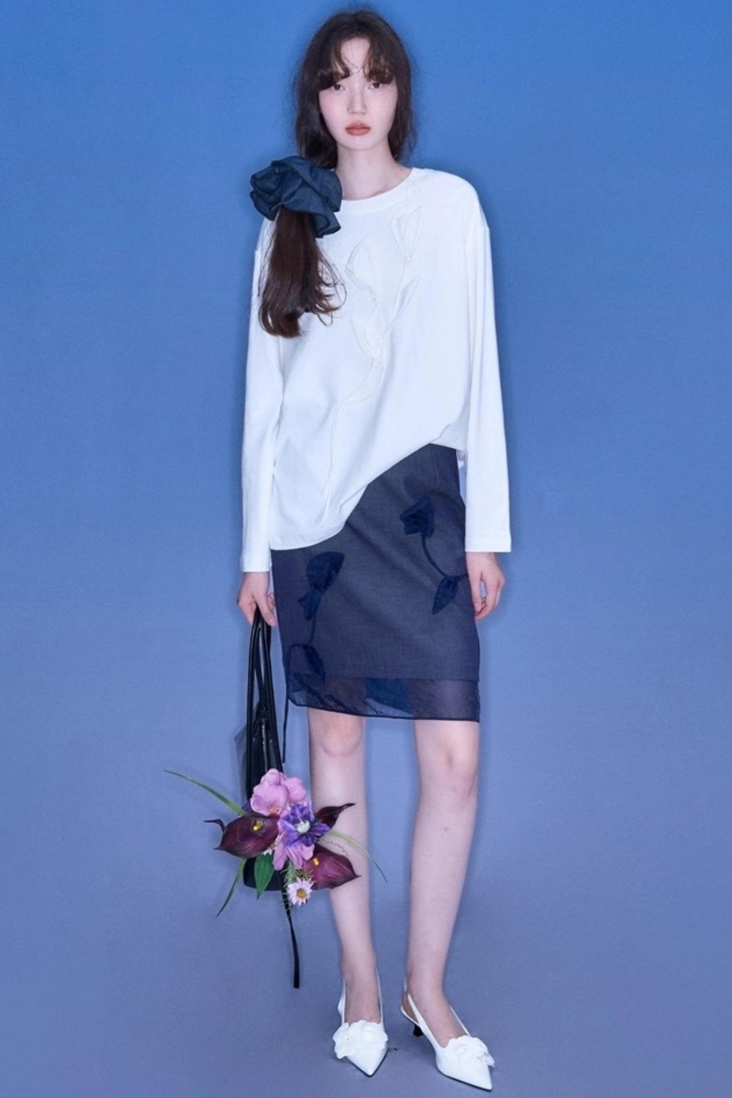 Denim Patchwork Organza Skirt