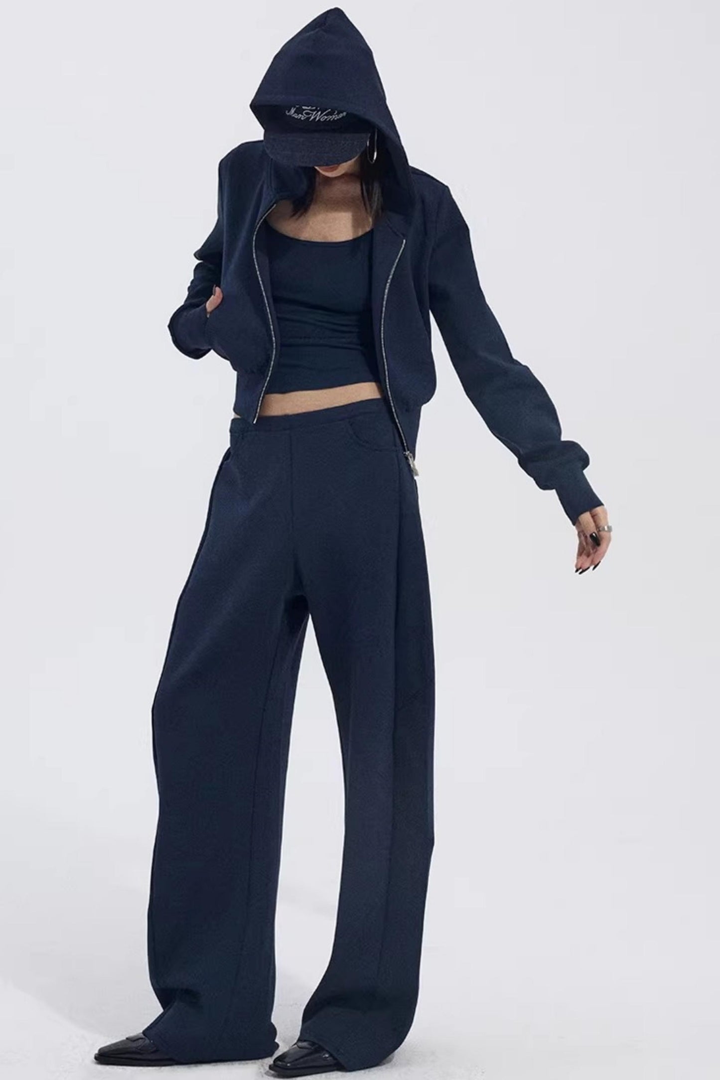 Navy Blue Zip Jacket and Pants Set